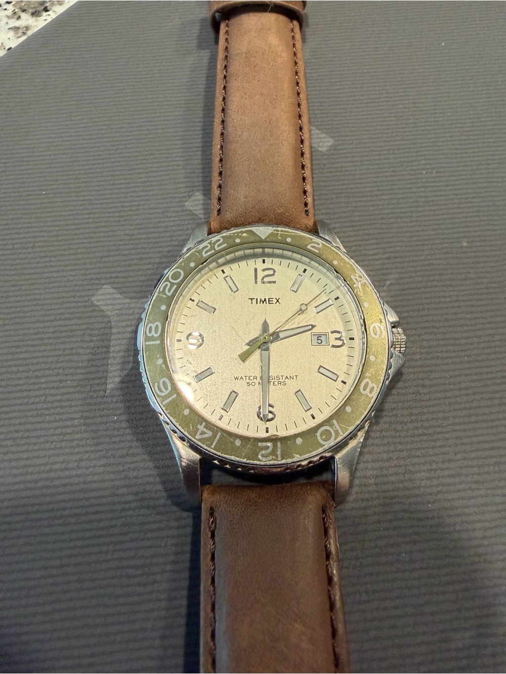 Timex Men's Brown Leather Strap Watch - Tan Dial